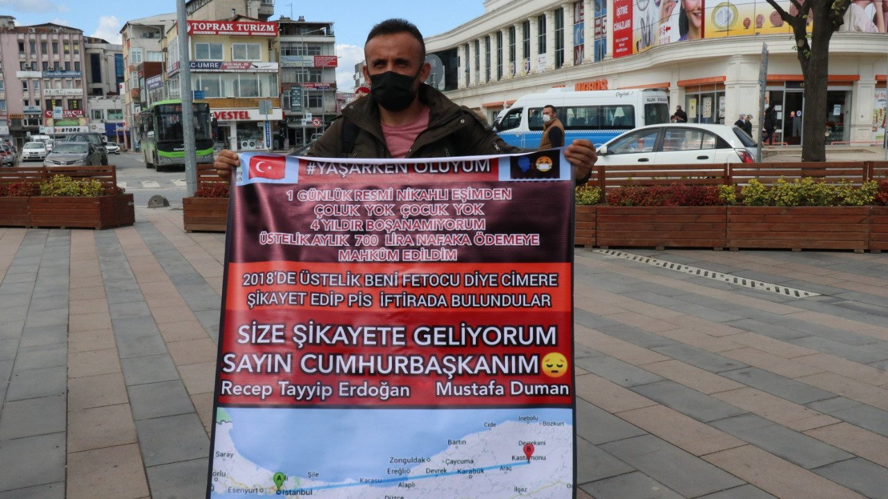 İstanbul’dan, Ankara’ya yürüyen nafaka mağduru Sakarya’ya ulaştı