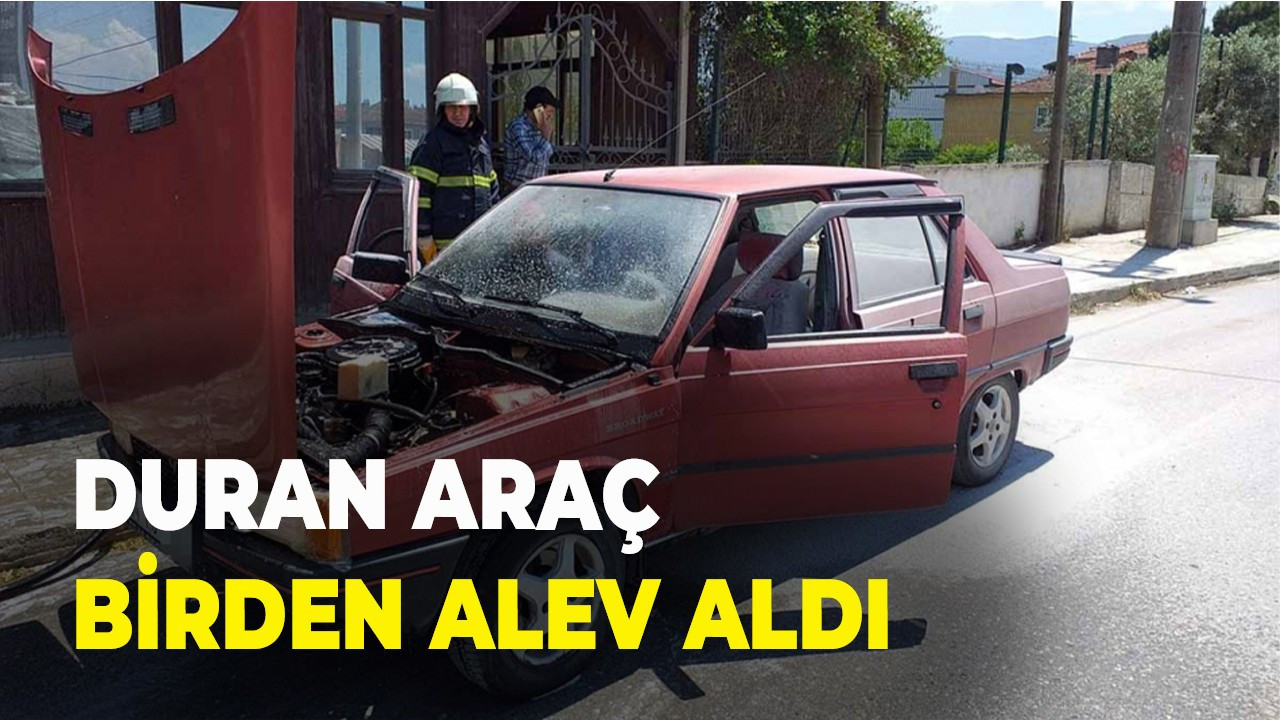 Duran araç birden alev aldı