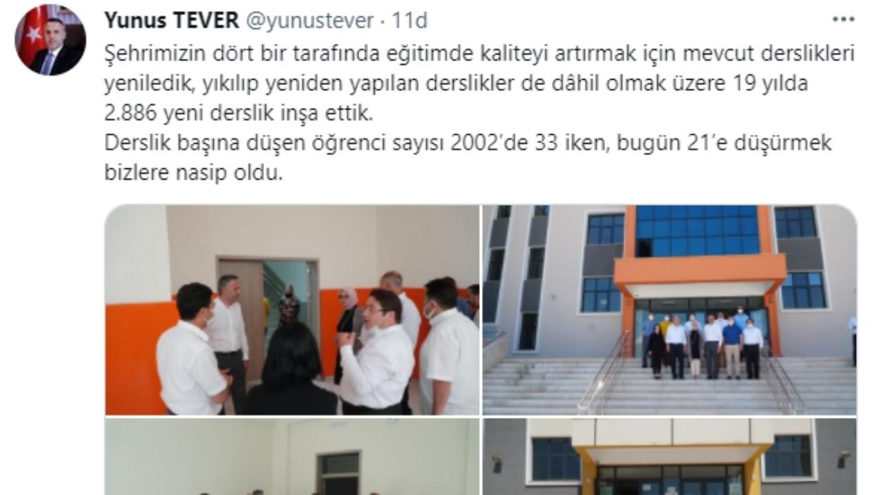 AK Parti İl Başkanı Yunus Tever twetter hesabından açıkladı.