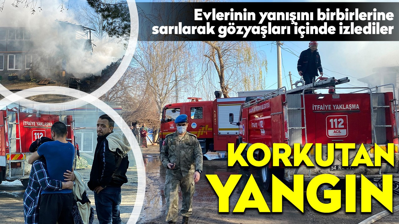 Evlerinin yanışını birbirlerine sarılarak gözyaşları içinde izlediler