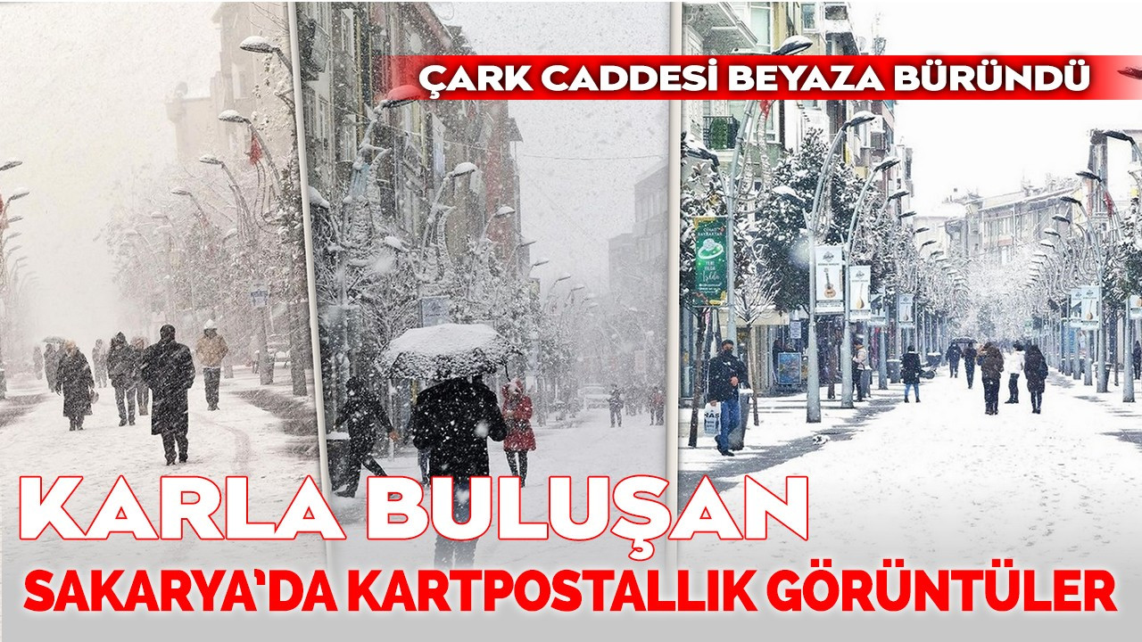 Karla buluşan Sakarya’da kartpostallık görüntüler: Çark Caddesi beyaza büründü
