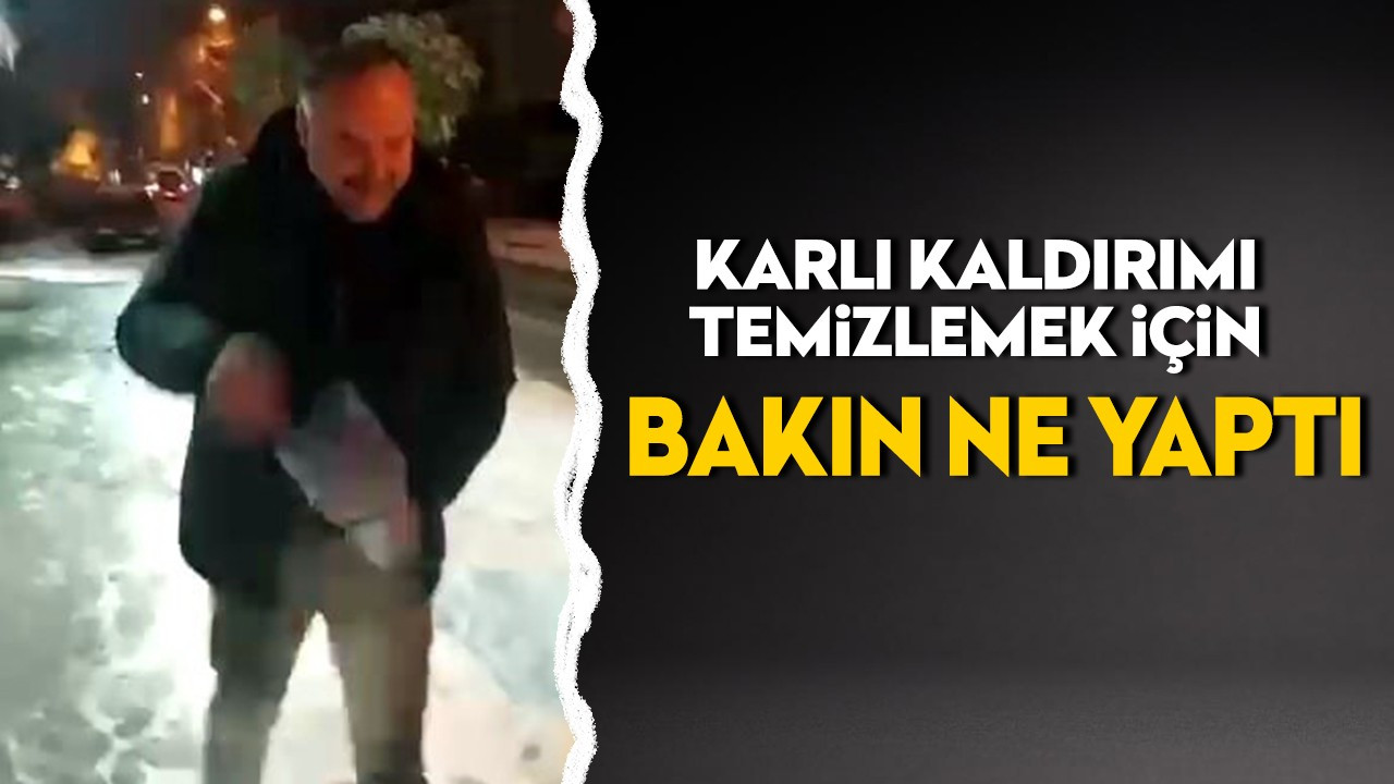 Dükkanının önündeki karlı kaldırımı temizlemek için bakın ne yaptı