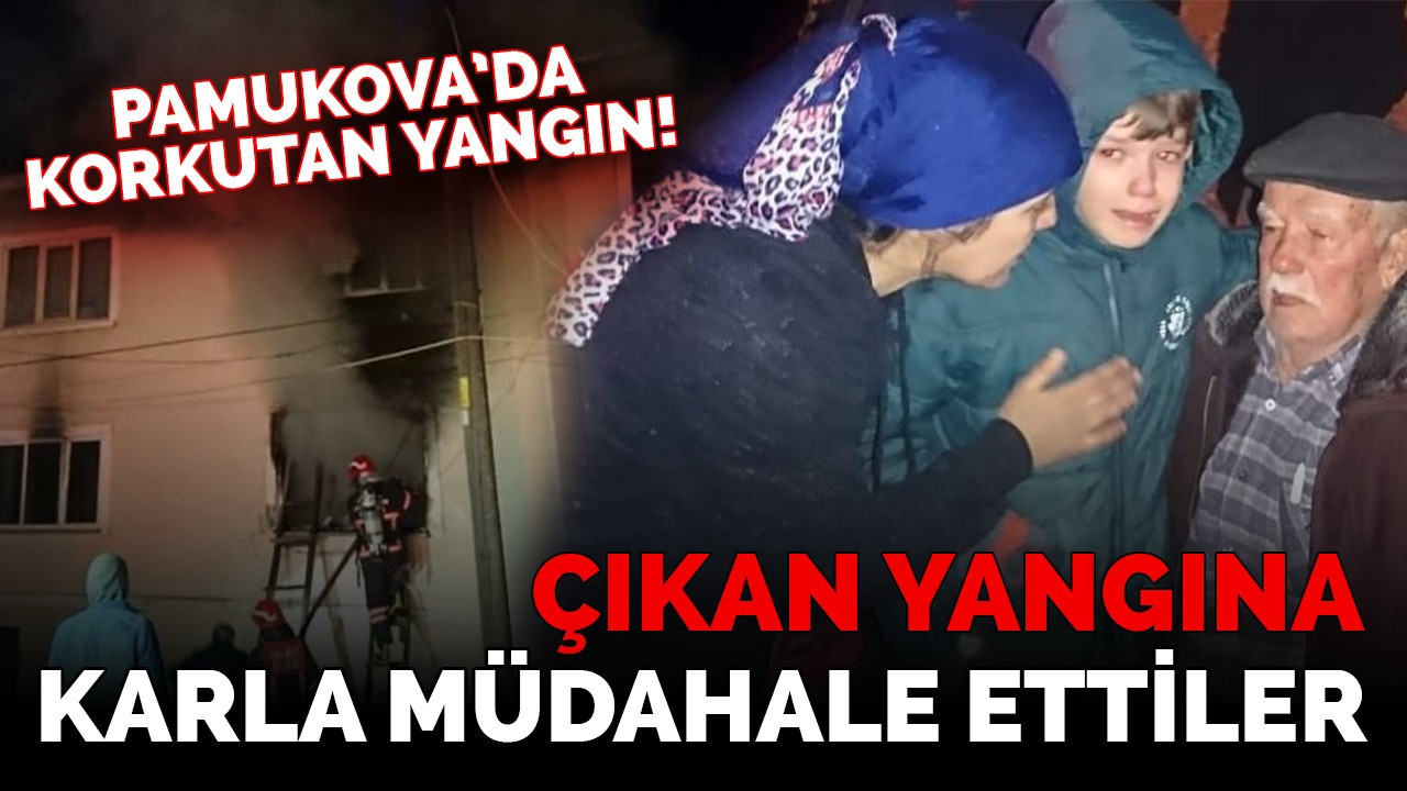 İki katlı evde çıkan yangına yerdeki karla müdahale ettiler