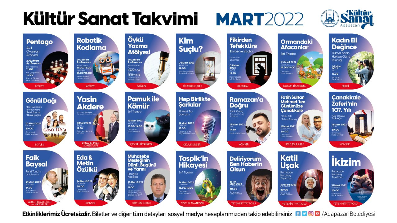 Adapazarı Belediyesi Mart Kültür Sanat Takvimi Açıklandı