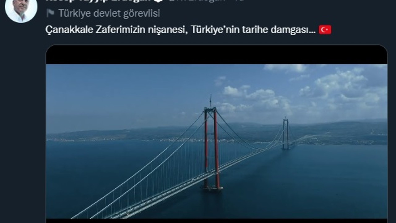 Cumhurbaşkanı Erdoğan'dan '1915 Çanakkale Köprüsü' paylaşımı