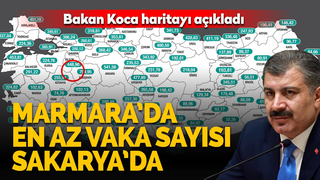 Bakan Koca haritayı açıkladı: Marmara'da en az vaka sayısı Sakarya'da!