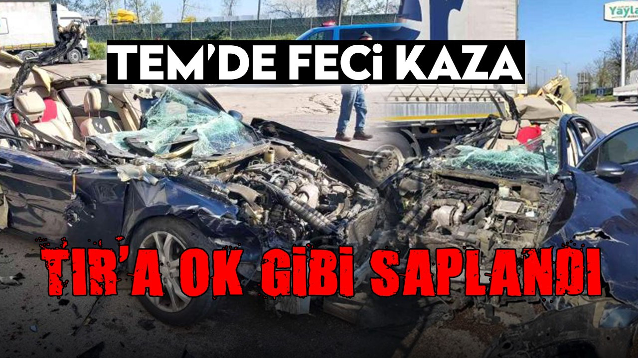 TEM'de feci kaza, dinlenme tesisindeki tıra ok gibi saplandı