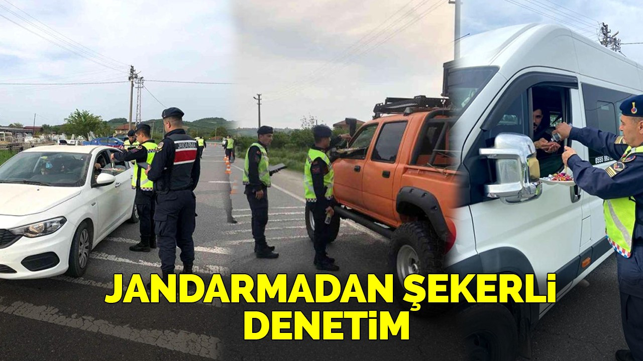 Jandarma hem denetledi hem de şeker ikram etti