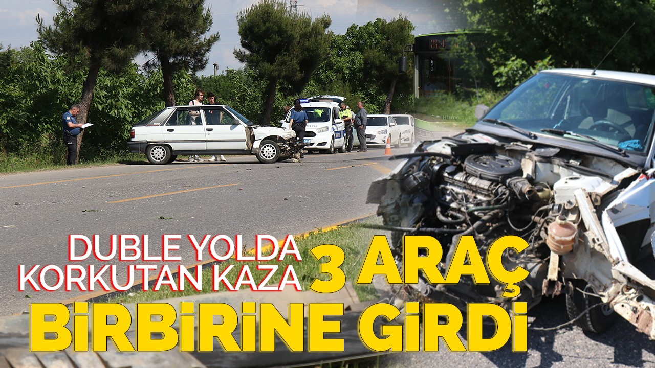 Duble yolda korkutan kaza! 3 araç birbirine girdi