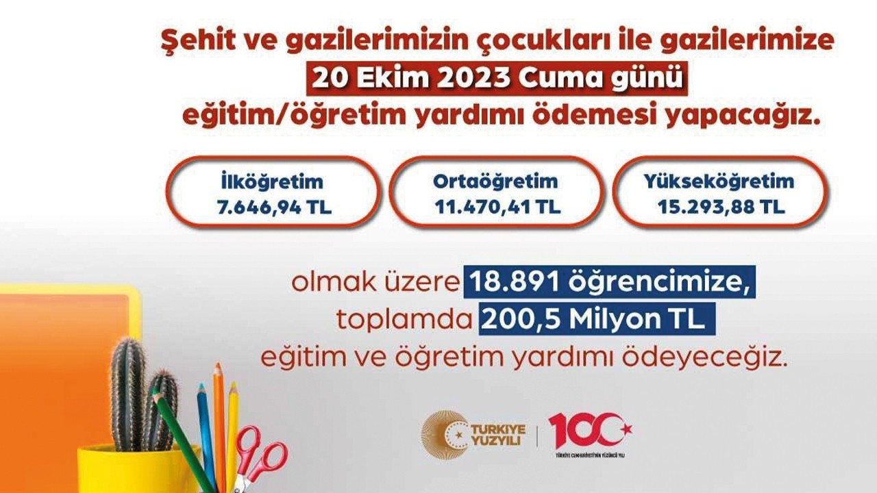 Şehit ve gazi çocuklarına 200,5 milyon lira eğitim yardımı yapılacak