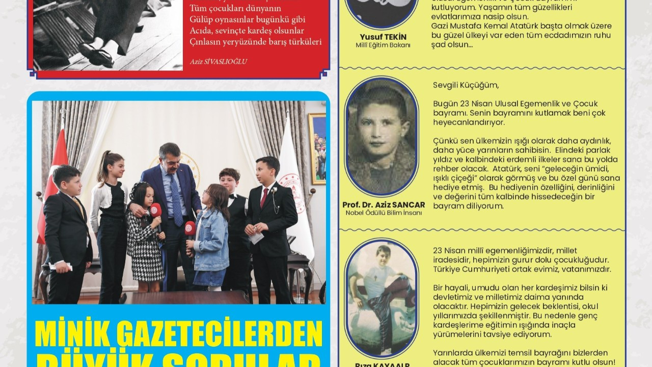 MEB tarafından çocuklar için 23 Nisan’a özel hazırlanan "Gazete Çocuk'" yayımlandı