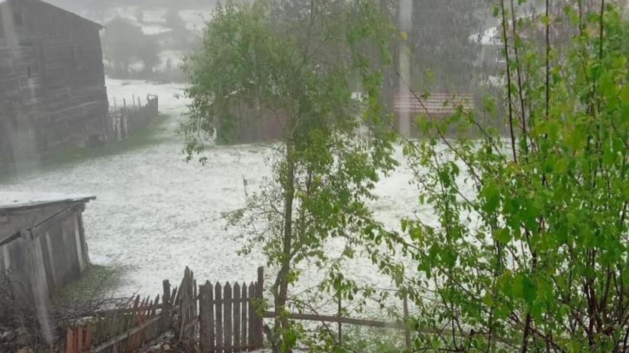 Dolu sonrası köy beyaz örtüyle kaplandı, tarım arazileri zarar gördü