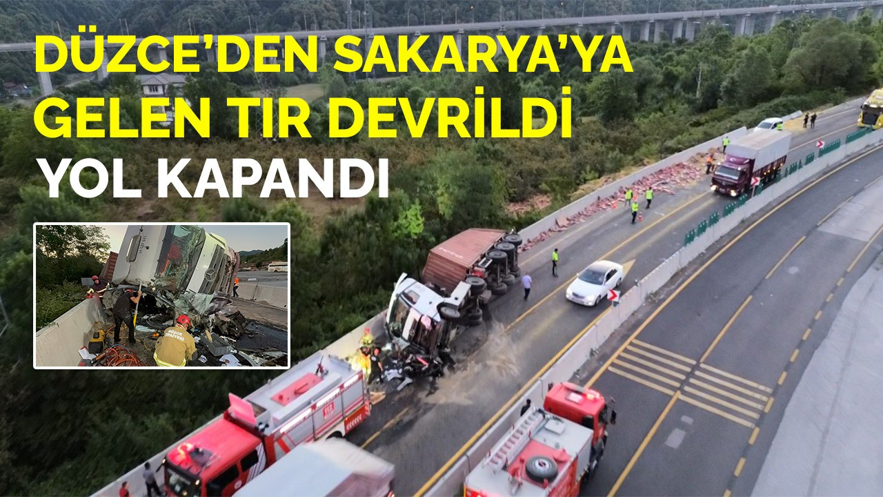 Makarna yüklü tır devrildi 3 araç hasar aldı