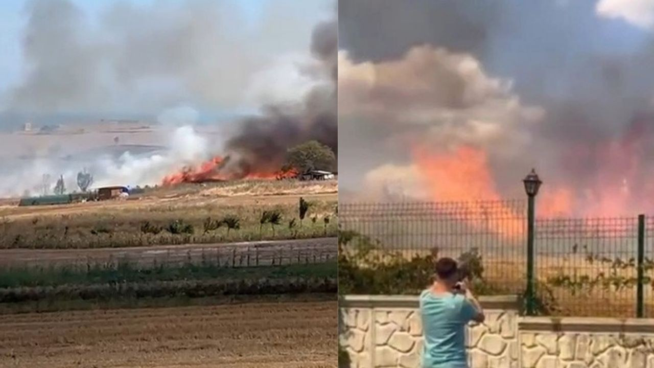 Tekirdağ'da otluk alanda çıkan yangın paniğe neden oldu