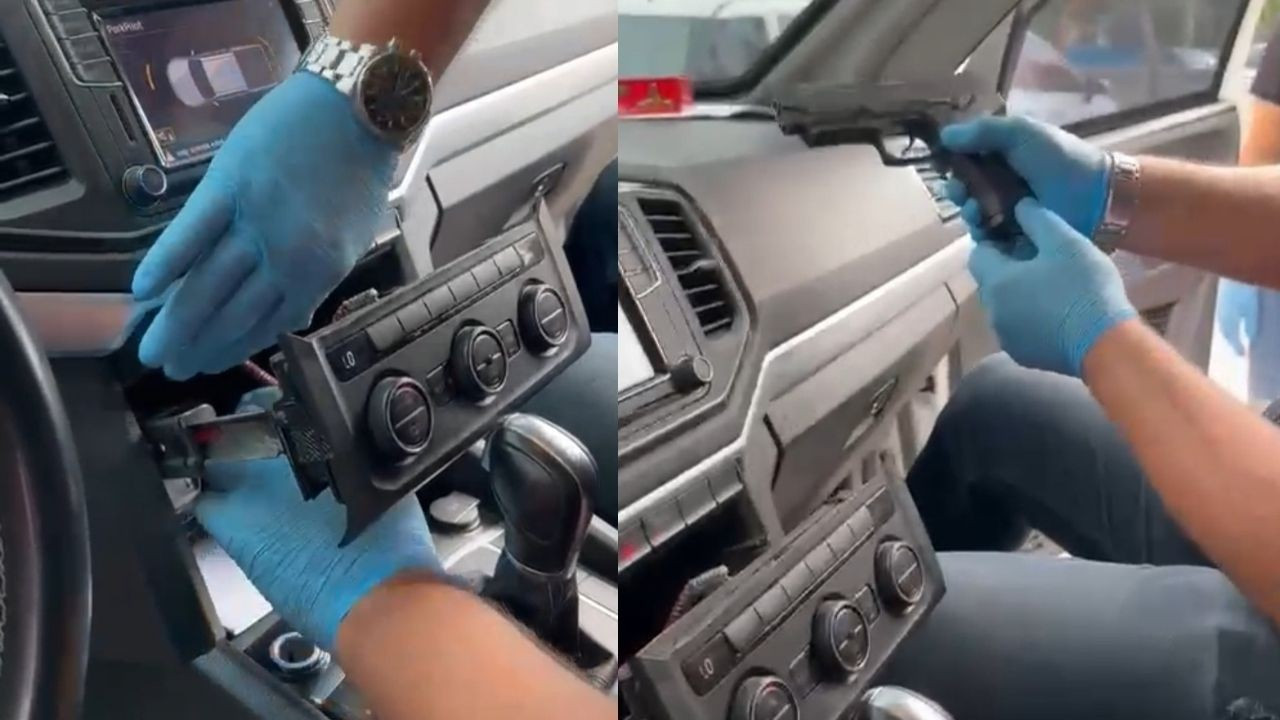 Otomobilin radyo bölümündeki zuladan 6 silah çıktı