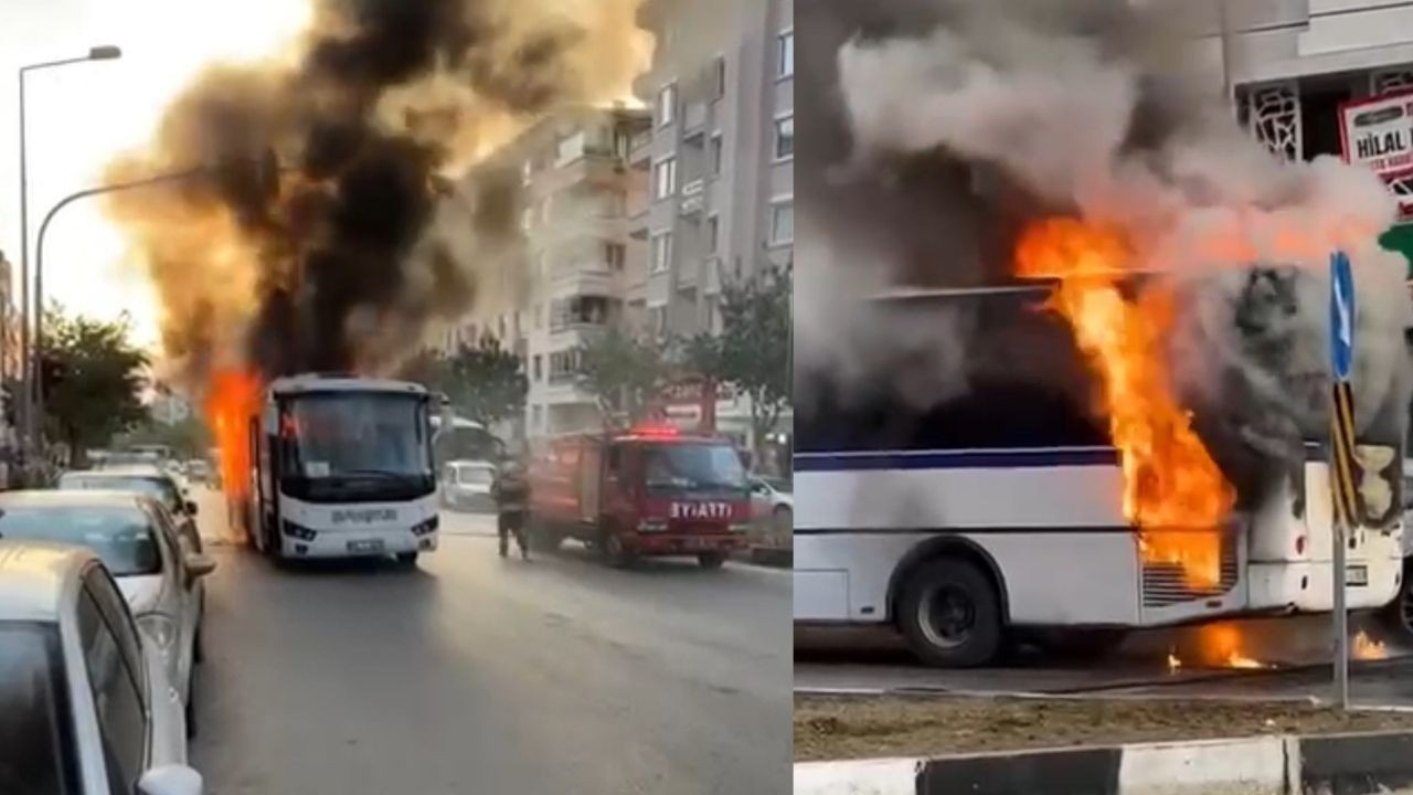 Manisa’da işçi servisi alev alev yandı