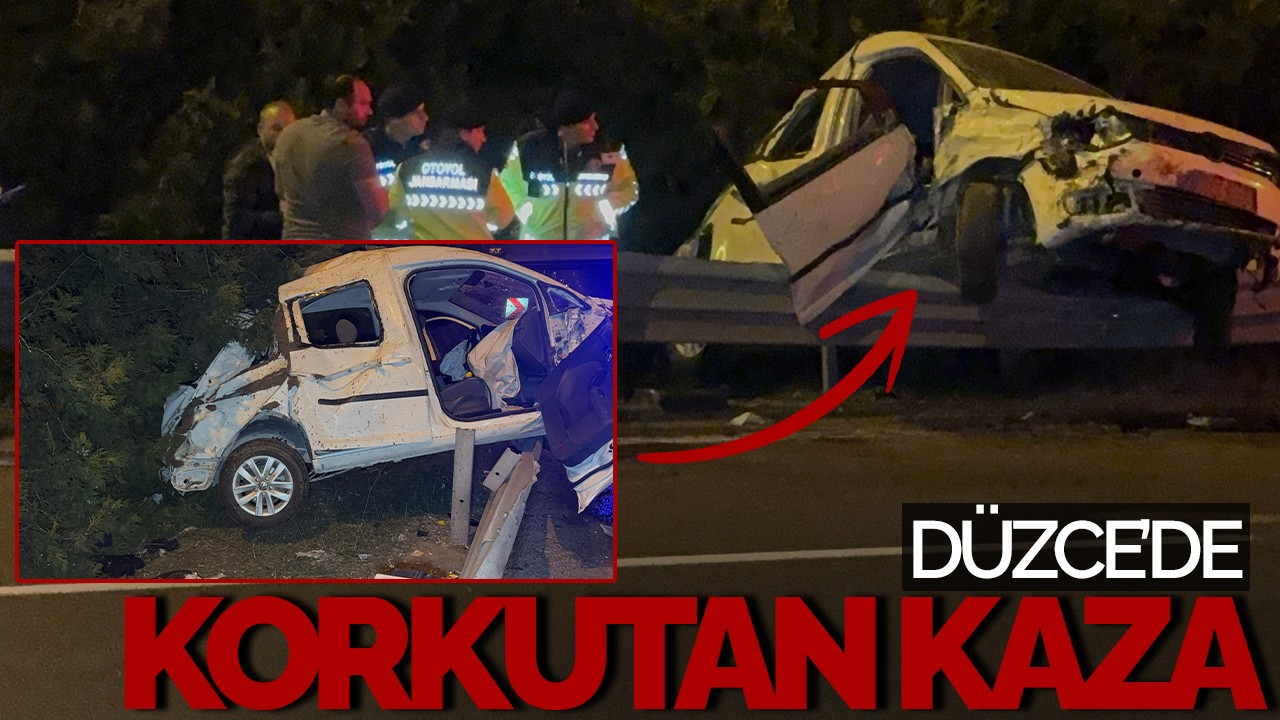 Düzce'de Korkutan Kaza: Araç Refüjde Asılı Kaldı, 2 Yaralı