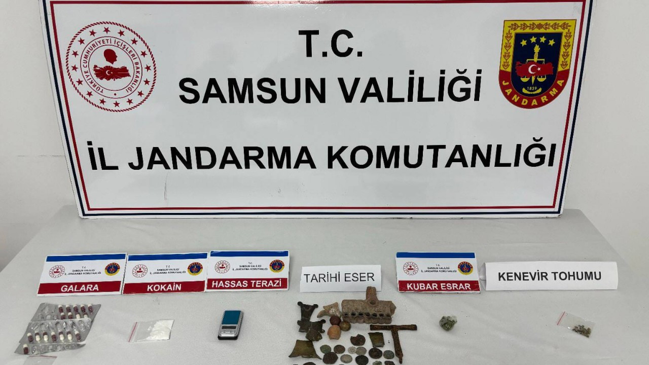 Jandarma tarihi eser ve uyuşturucu ele geçirdi