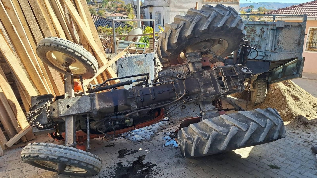 Freni boşalan traktör ters döndü: 1 yaralı