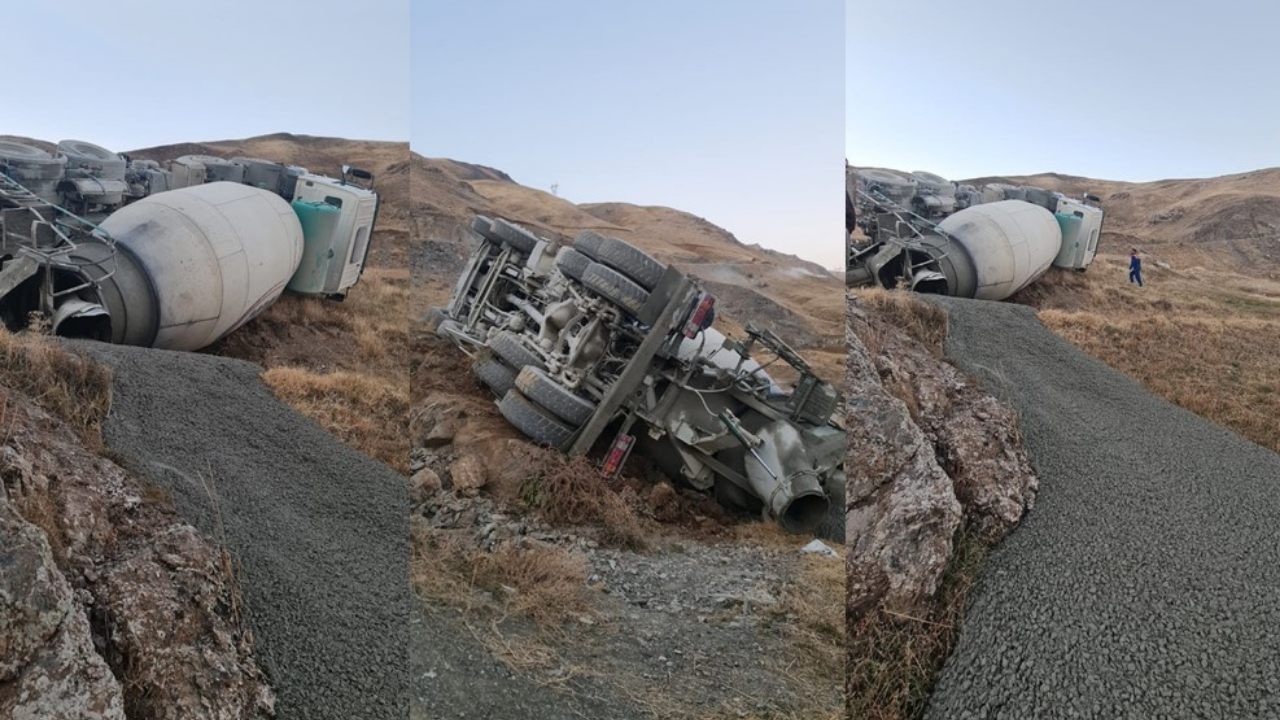 Hakkari'de Beton Mikseri Devrildi: Sürücü Yara Almadan Kurtuldu