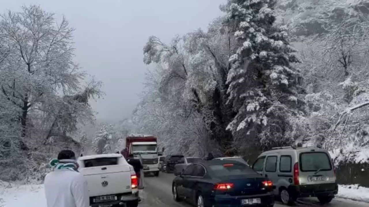 Bursa'da kar yağışıyla hayat durdu...İlçe yolları kapandı, ekipler açmaya çalışıyor