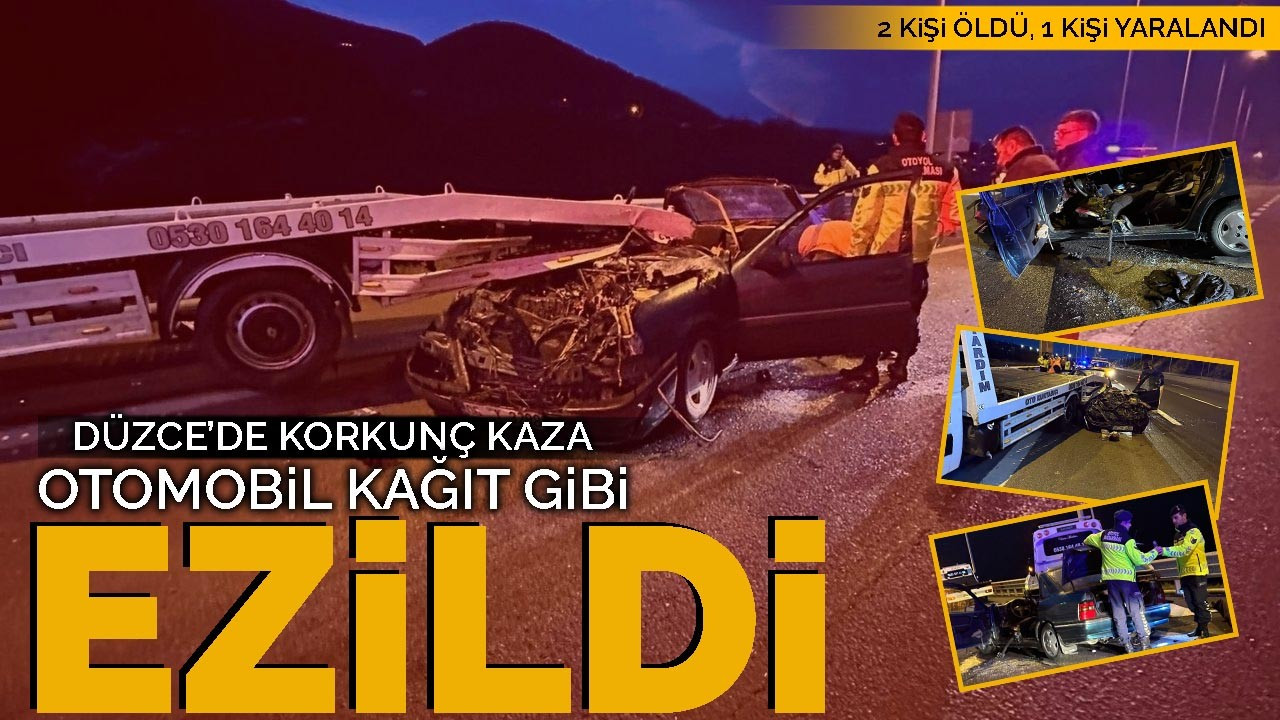 Düzce'de Korkunç Kaza: Otomobil kağıt gibi ezildi 2 Kişi Öldü!