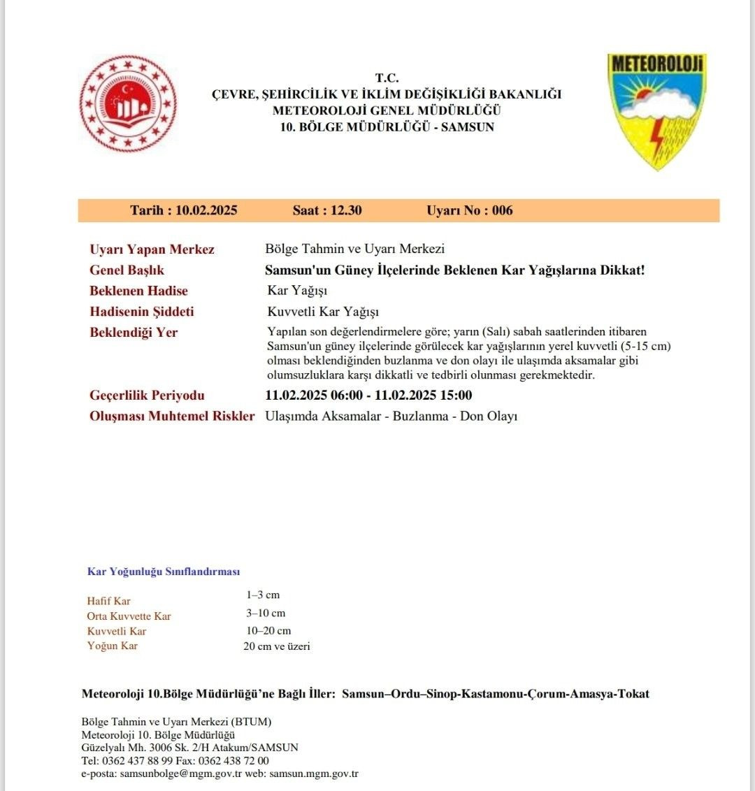 Samsun İçin Kuvvetli Kar Uyarısı: Güney İlçelere Dikkat! - Sayfa 1