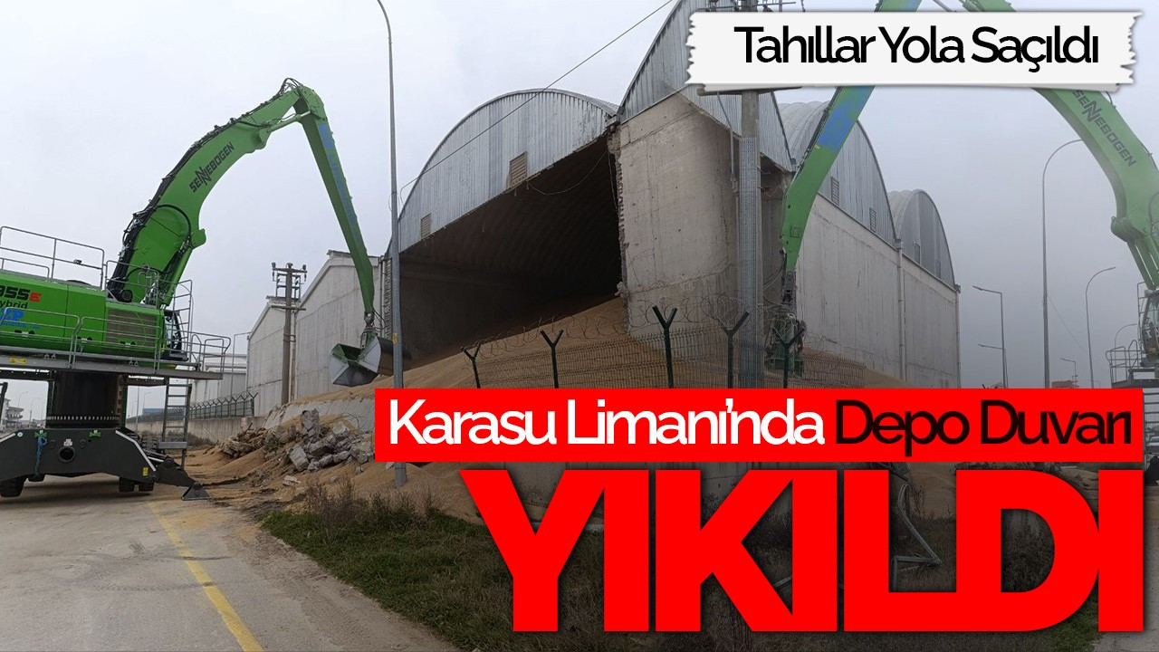Karasu Limanı’nda Depo Duvarı Yıkıldı, Tahıllar Yola Saçıldı
