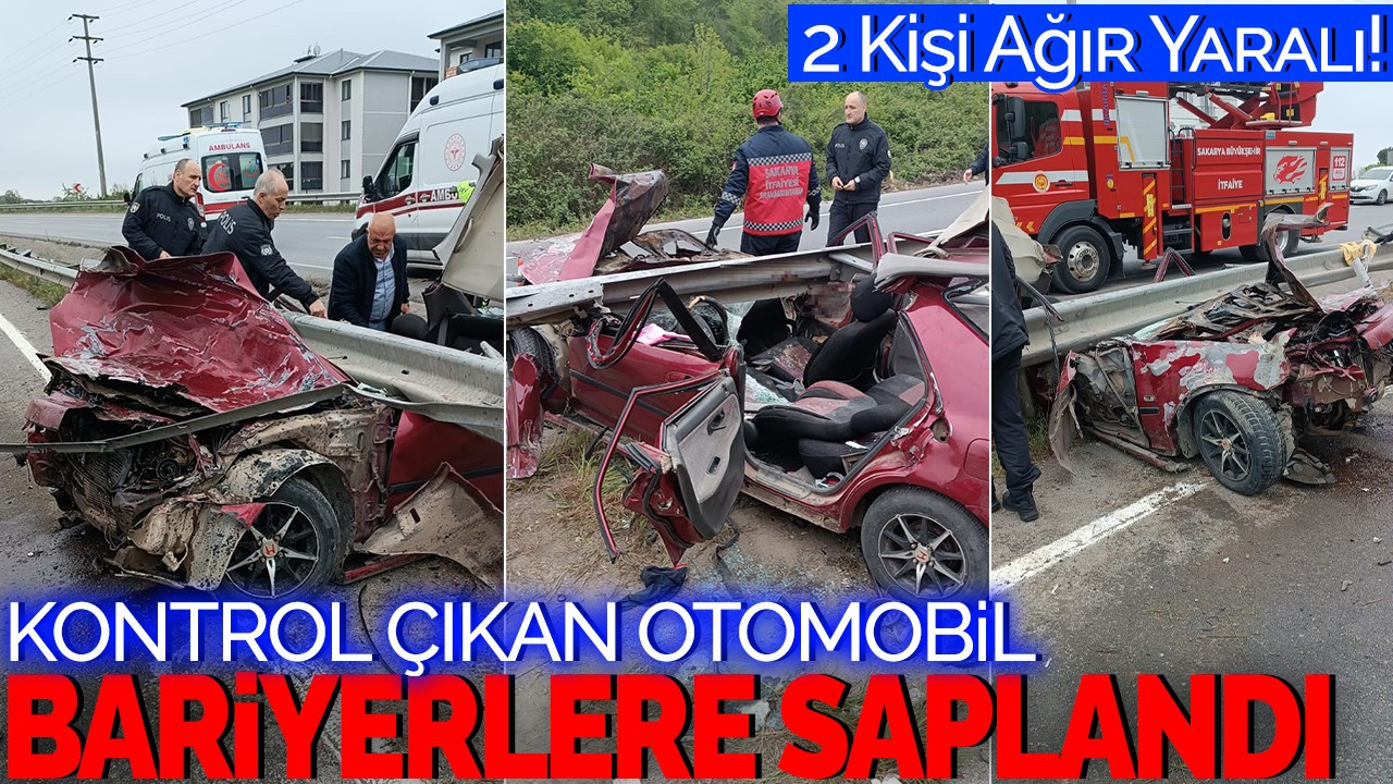 Kontrolden Çıkan Otomobil Bariyerlere Saplandı: 2 Kişi Ağır Yaralı!