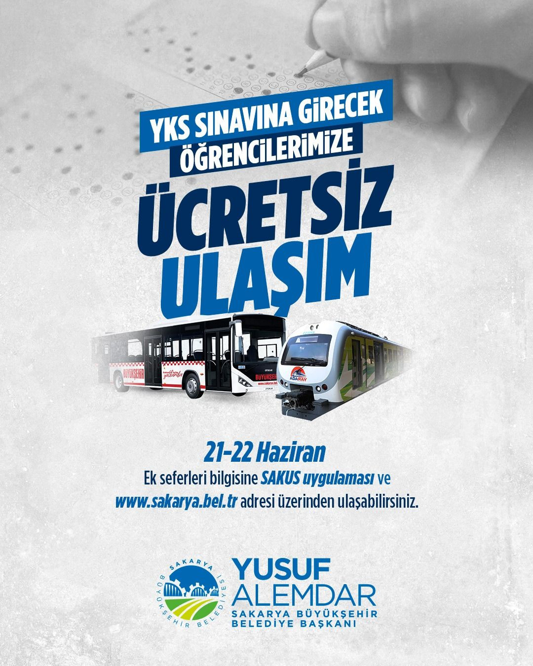 21-22 Haziran’da YKS adaylarına otobüs ve ADARAY ücretsiz - Sayfa 1
