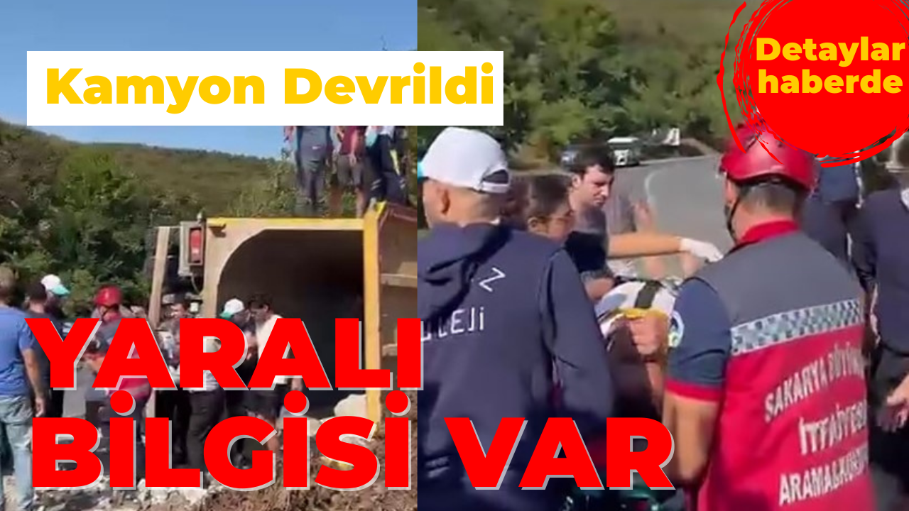 Kontrolden çıkan hafriyat kamyonu devrildi